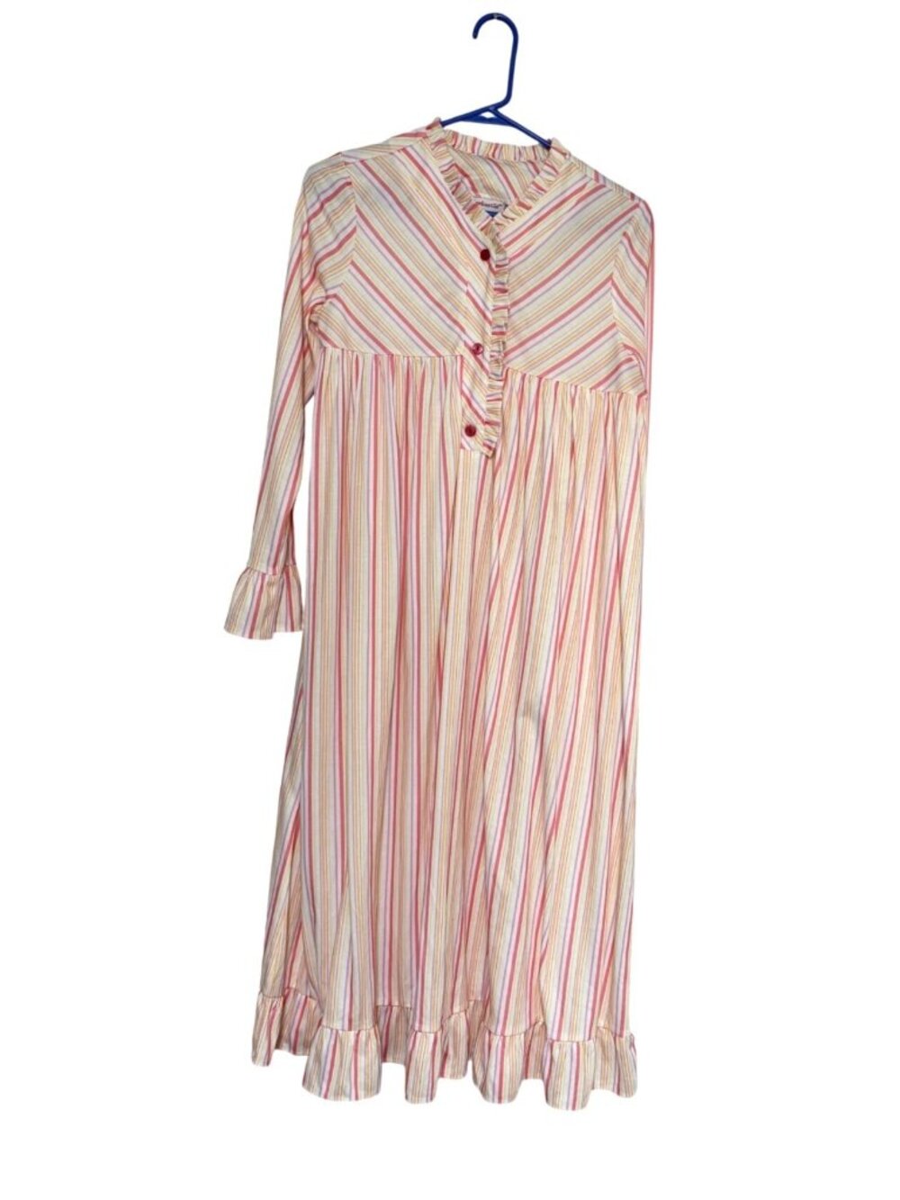 American Girl Size Large Striped Nightgown Pink Orange white 3/4 sleeve ruffle t